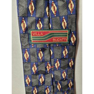 Villa Bugatti Mens Tie , 100 % Imported Silk , Navy & Gold , Diamond & Square